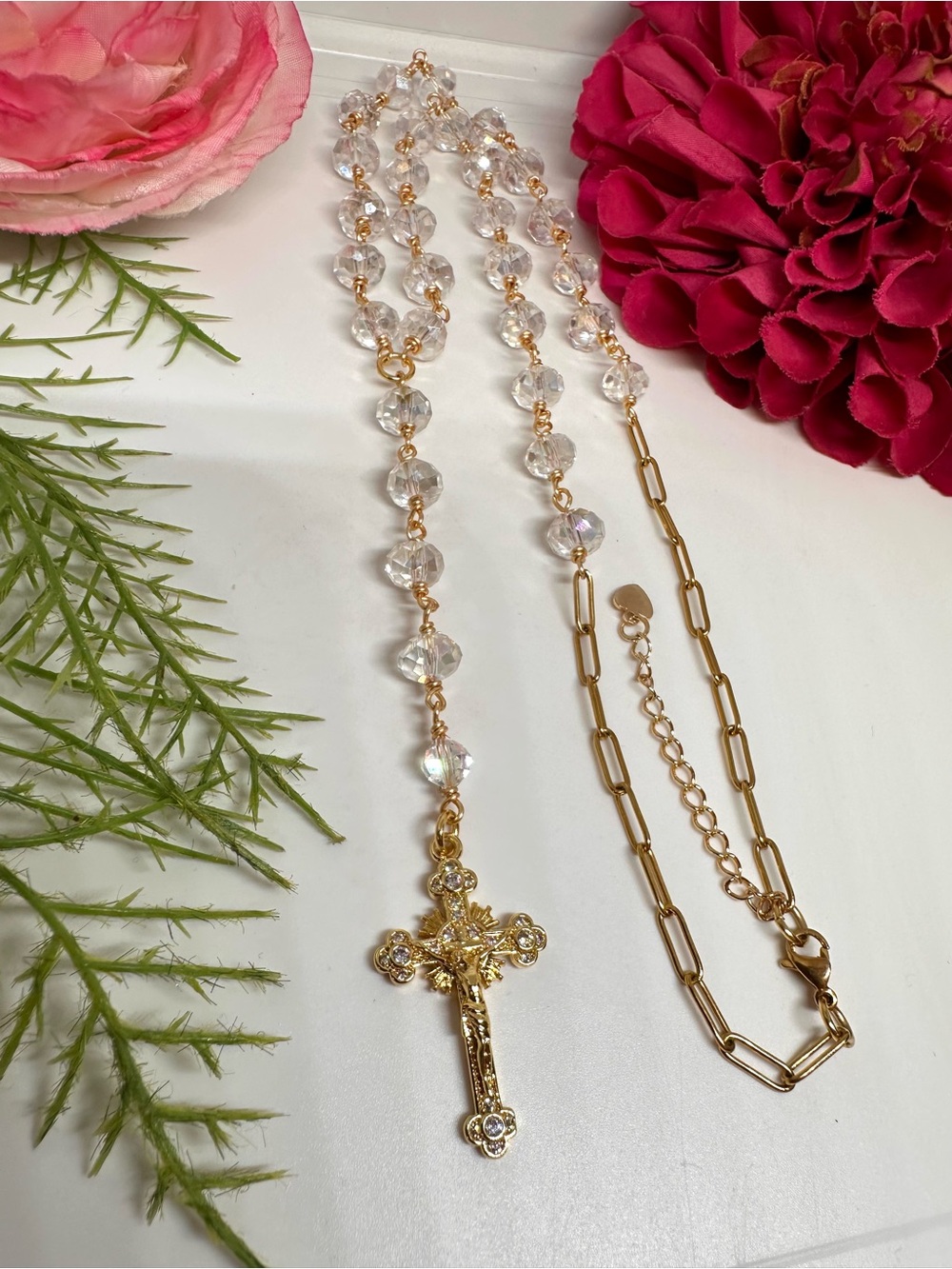 NEW ⚜️ Handmade Crystal Rosary Beaded Necklace - Picture 4 of 11